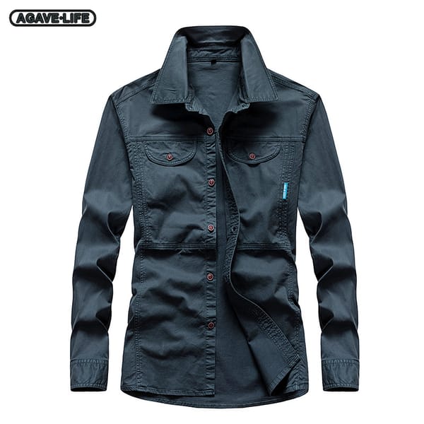 Men's Spring Autumn Shirts Lapel Long-sleeves Top New Men Casual Daily Shirt Comfortable Cotton Men Solid Color Tooling Clothing