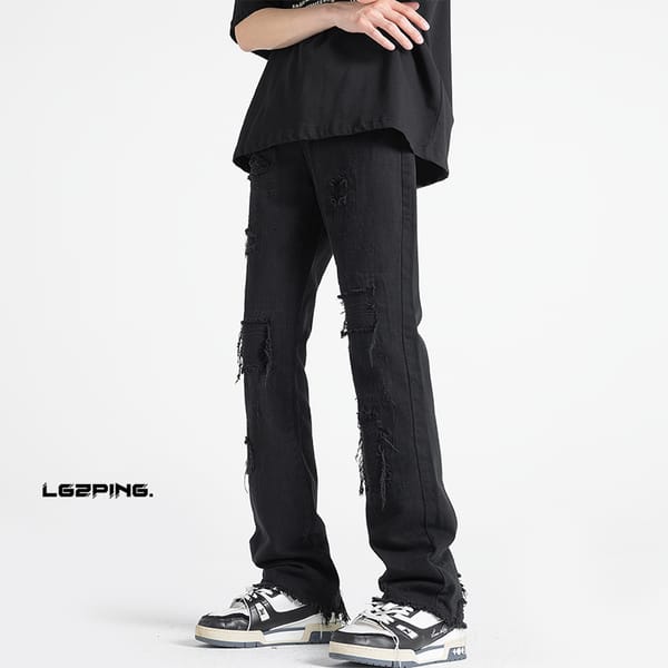 2024 Spring and Autumn New Fashion Trend Ripped Stretch Jeans Men's Casual Relaxed Comfortable Breathable High-Quality Trousers