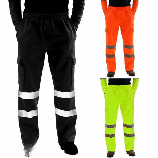 Men's Safety Sweat Pant Hi Vis Trousers High Visibility Bottoms Workwear Reflective Tape Safety Pants Multi-Pockets Work Trouser