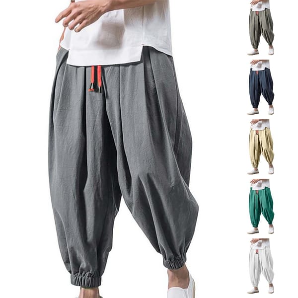 with 6 Memory Foam Fashion Loose Casual Wide Pants Men's Elasticated Pants Leg Color Solid Men's Pants