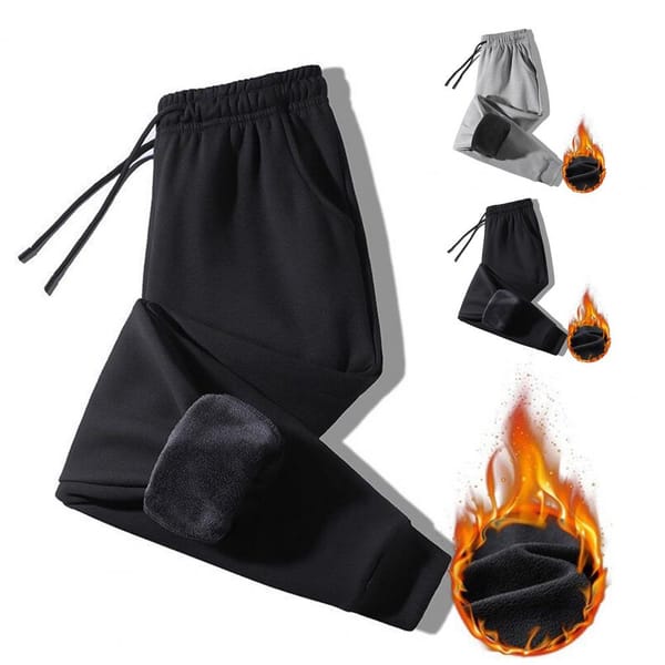 Soft Touch Men Trousers Thick Plush Men's Winter Pants Drawstring Elastic Waist Pockets Ankle-banded Sports Trousers for Men