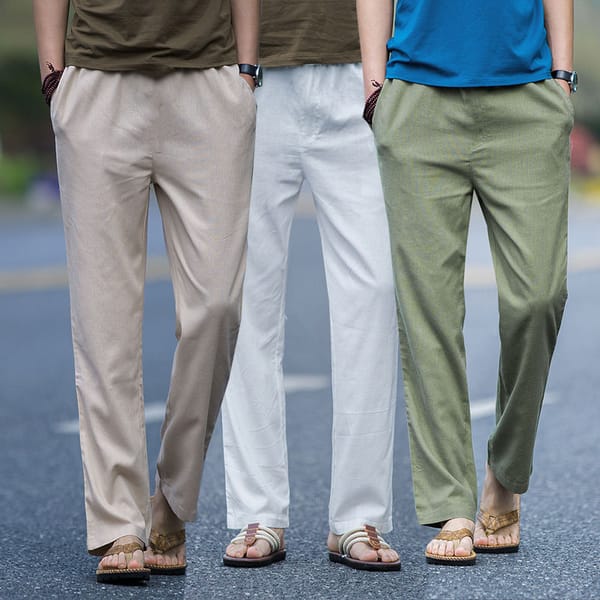 Men's Oversize Linen Pants Loose Straight Casual Pants Male Baggy Sweatpants Vintage Men Clothing Korean Cotton Linen Trousers