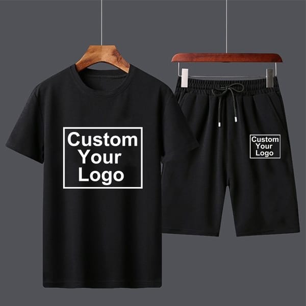 Customized logo  new Summer Men's Fashion Sports Suit Cotton Print T-shirt Shorts Comfortable Short-sleeved Shorts 6 Colors