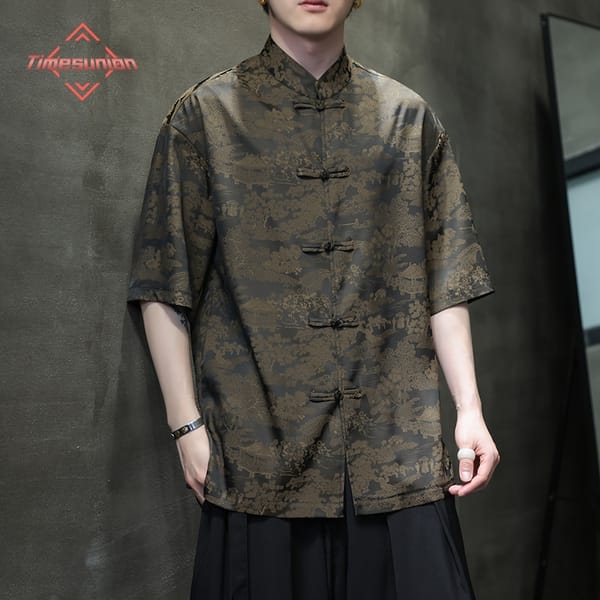 Summer Loose Men's Chinese Shirt Satin Silk Vintage Coat 2024 Hanfu Tops Ethnic Style Clothing Tang Collar Shirt