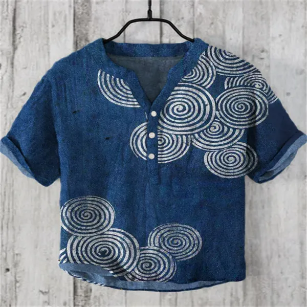 2024 New Men's Casual 3D Printed Cardigan Stand Collar Short Sleeve Linen Shirt Chinese Style Summer Tops S-5XL