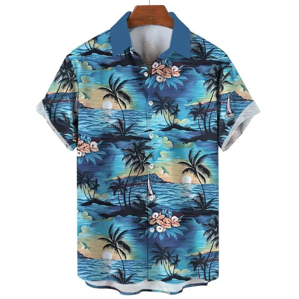 Hawaii Men's Shirt Coconut Tree Beach pattern 3D Print Tops Summer Fashion Holiday Short Sleeves Shirts Lapel Button Clothing