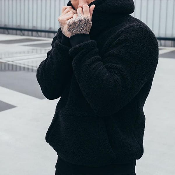 Men Plush Hooded Sweatshirt Men's Winter Plush Hoodies with Letter Print Front Pocket Imitation Lambswool/cashmere for Comfort