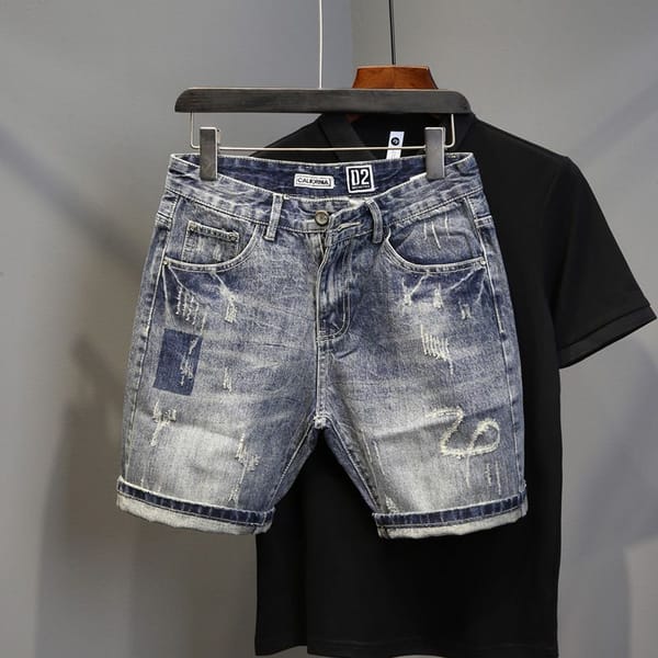Korean Luxury Clothing Men's Summer Denim Knee Length Shorts 2024 Fashion Designer Ripped Hole Cowboy Korean Slim Short Pants