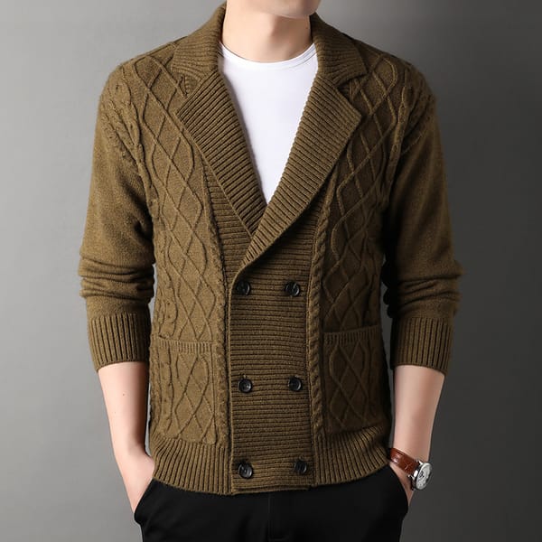 2023 Men's New Thickened Suit Collar Sweater Youth Fashion Long Sleeve Warm and Trendy Knitted Cardigan