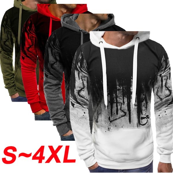 2023 New Men's Pullover Hoodie Long Sleeve Speckled Ink Top Pullover Casual Outdoor Jogging Sweatshirt Sportswear
