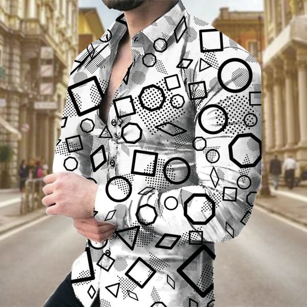 Geometric Pattern Men's Business Casual Shirt 3D Print Mens Spring Autumn Fashion Lapel Long Sleeved Shirt Top Men Clothing