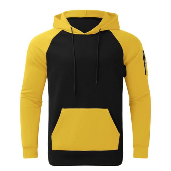 Long Sleeve Hoodie Men's Plush Colorblock Hoodie Warm Winter Sweatshirt with Zipper Decor Big Patch Pocket for Sports Pullover