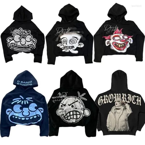 Men's hoodie Y2K retro Harajuku hip-hop cartoon pattern print pullover fashion brand casual loose American sweatshirt for men