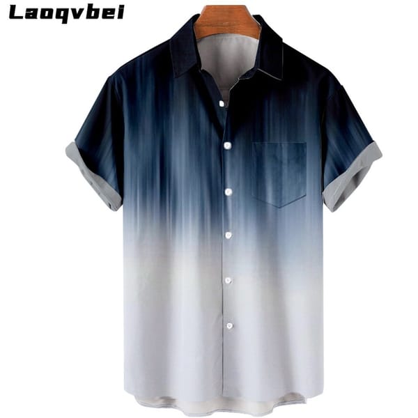 4XL Fashion Gradually Change Color Print Shirt Men's Oversized Hawaiian Shirt 2023 Casual Beach Shirt for Men Short Sleeve Top