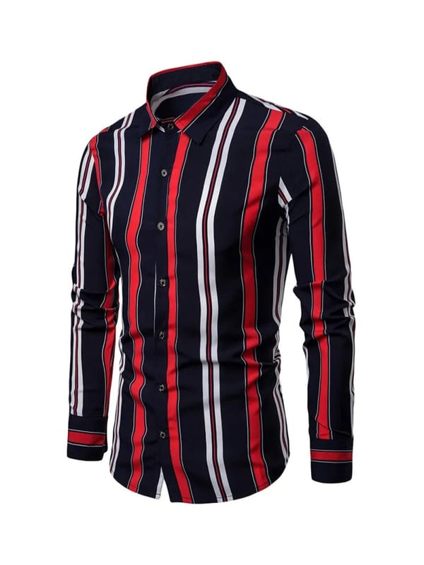 Men's suit shirt tuxedo striped plaid casual outdoor lapel fashion wedding long-sleeved shirt soft, elastic and comfortable 2024