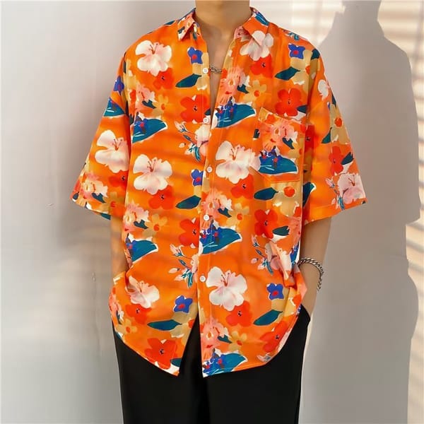 Summer Men's Short Sleeve Floral Shirt Fashion Oversized Loose Fitting Top Hawaiian Beach Printed Shirt