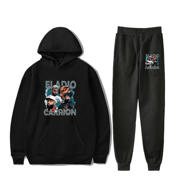 Eladio Carrion Retro Hoodie Jogger Pants Vintage Graphic Two Piece Set Sweatshirts+Sweatpants Women Men's Set