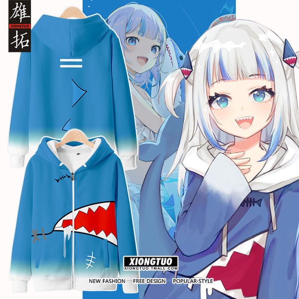 Gawr Gura Kawaii Girls Women Hoodies Casual Harajuku Men's Autumn Winter Warm Sweatshirts Oversized Hooded Jackets Anime