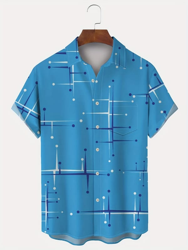 Plus size men's retro polka dot and stripe graphic print shirt for beach vacation, summer fashion short sleeve shirt tops