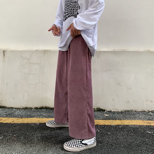 2023 Men Spring Autumn New Loose Wide-leg Velvet Trousers Men's Casual Corduroy Sports Pants Male Solid Color Long Pants P385