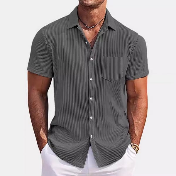 Men Daily Top Men Shirt Men's Loose Fit Summer Shirt with Turn-down Collar Chest Pocket Short Sleeves Solid Color Mid for Daily