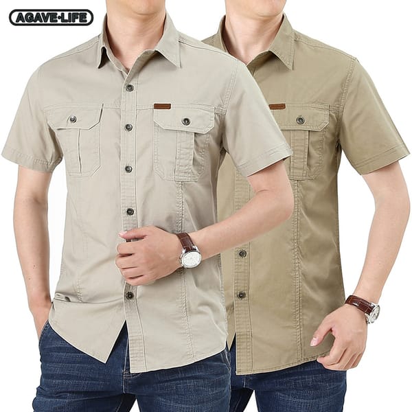 Summer Short Sleeve Shirts Men's Outdoor Loose Casual Tooling Shirt Men Solid Color Breathable Clothing Bussiness Men Shirt 4XL