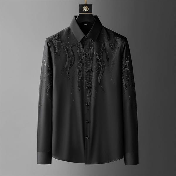 Spring Autumn Fashion Solid Diamonds Men's Clothing Shirts American Style POLO Collar Long Sleeve Buttons Loose Chaopai Blouse
