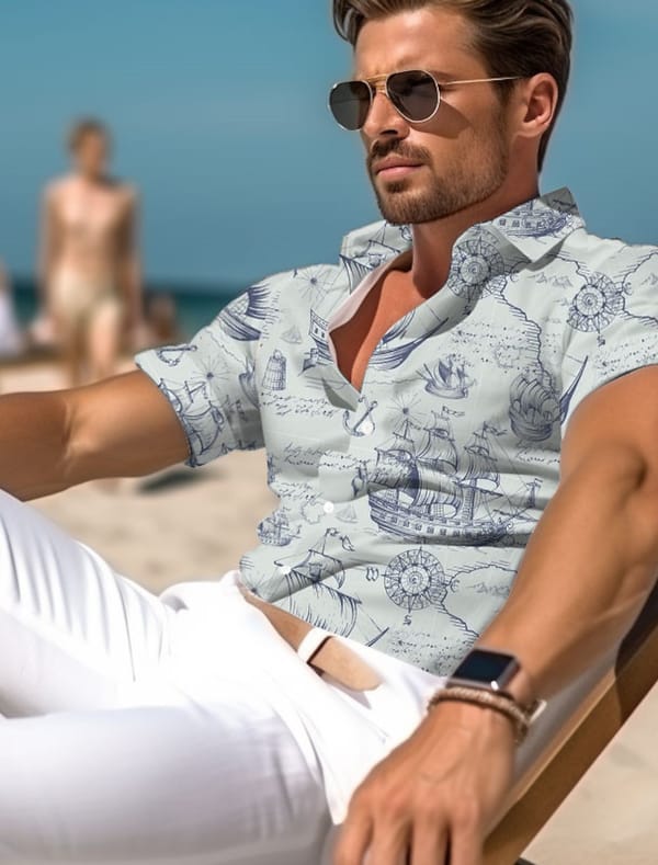Graffiti Map Casual Men's Resort Hawaiian 3D Print Shirt Button Up Short Sleeve Summer Beach Shirt Vacation Daily Wear Harajuku
