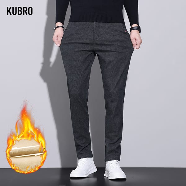 KUBRO Korean Autumn Winter Fashionable Soft Wool Fleece Warm Casual Pants Men's Business Slim Elastic Straight Cotton Trousers