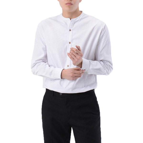 New Men's Long Sleeve Shirts Men's Stand Collar Solid Color Slim Fit Long Sleeve Shirts Business Meeting Casual Men's Shirts
