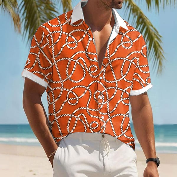 Geometric line wave men's shirt summer Hawaiian lapel short-sleeved shirt comfortable breathable top oversized design