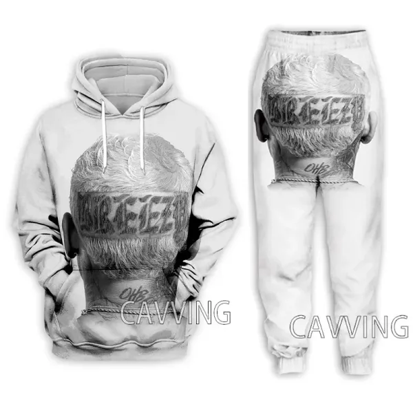 New Fashion Women/Men's 3D Print  Rapper Chris Brown  Hooded Sweatshirts + Pants Trouser Suit Clothes Two-Pieces Sets   T01