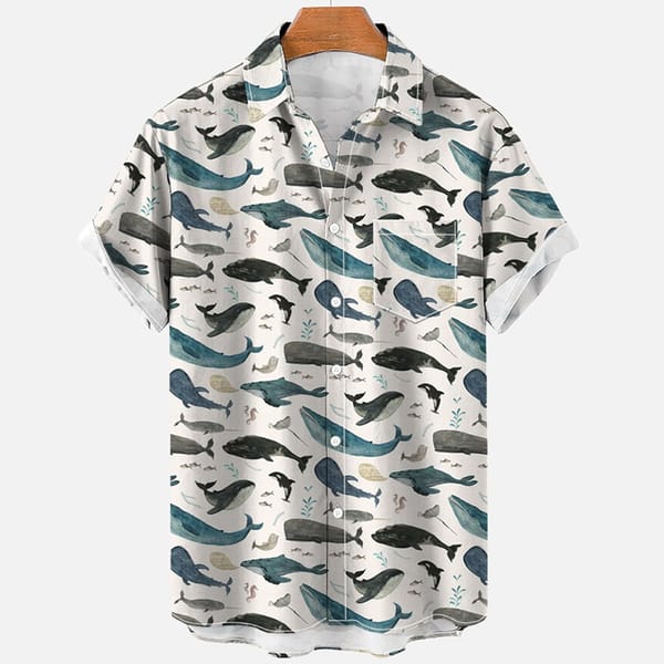 3d Sea Animal Seahorse Fish Print Lapel Hawaiian Shirt Men's Summer Casual Short Sleeve Loose Summer Shirt 5xl