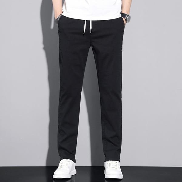 Daily Wear Men Trousers Men's Drawstring Elastic Waist Wide Leg Pants with Pockets for Sport Travel Daily Wear Regular Fit Men
