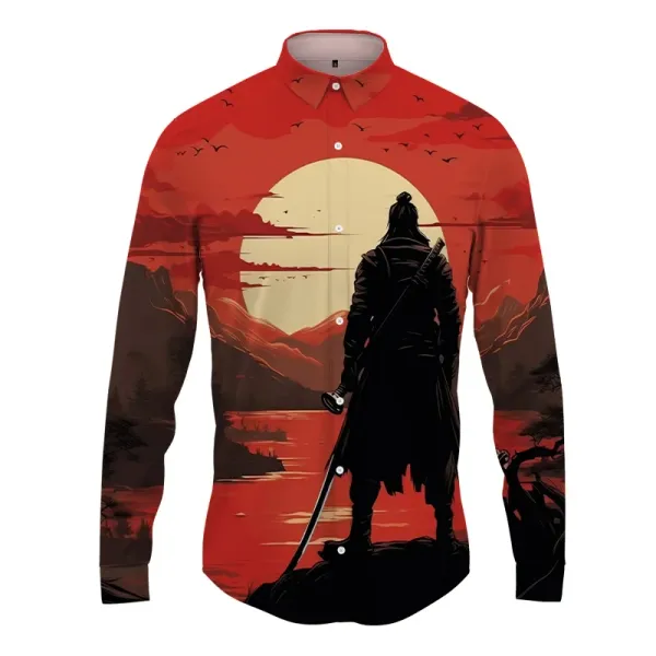 2024 Japanese men's sword long sleeved shirt, 3D printed color graphic printed street shirt Spring and Autumn new