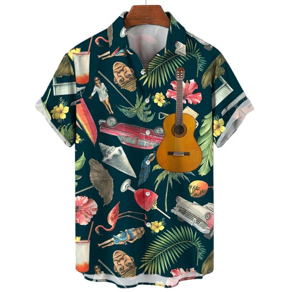 Hawaiian Shirts For Male Guitar Pattern Shirts Men's Casual Short Sleeved Top Summer Oversized Streetwear Original Men Clothing