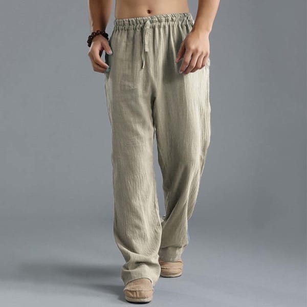 Men's Loose Linen Breathable Casual Cargo Pants Harajuku Elastic Waist Solid Loose Baggy Pants For Men Trousers