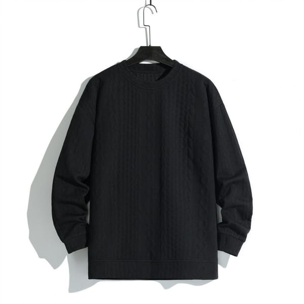 Solid Color Pullover Sweatshirt Cozy Men's Knitted Sweater Soft Loose-fit Pullover with Applique Detailing for Fall Winter Cold