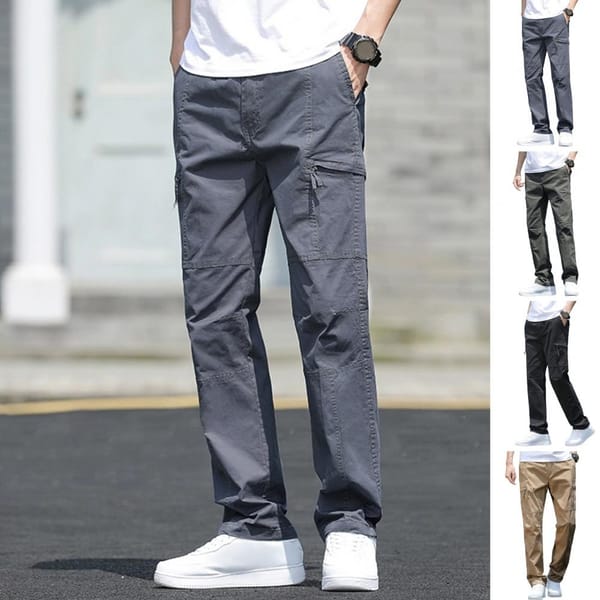 Men Multi-pocket Pants Men's High Waist Cargo Pants with Multiple Zippered Pockets Wide Leg Design Plus Size Fit for Outdoor