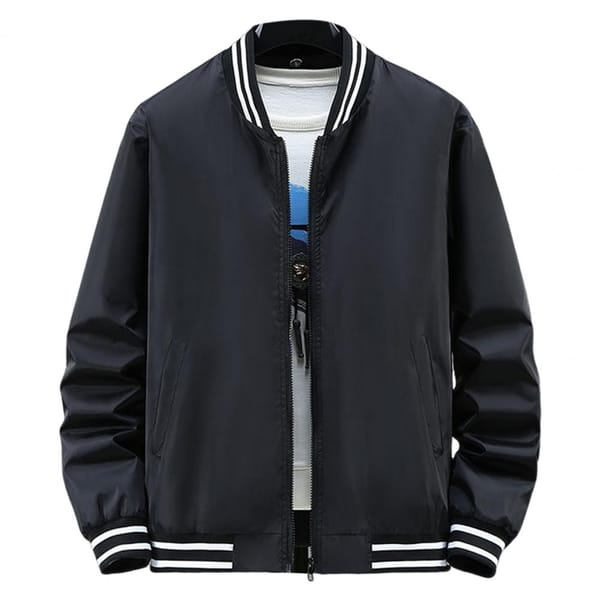 Zipper Baseball Jacket Youth Sports Jacket Stylish Men's Baseball Jacket with Stand Collar Long Sleeve for Gym for Active