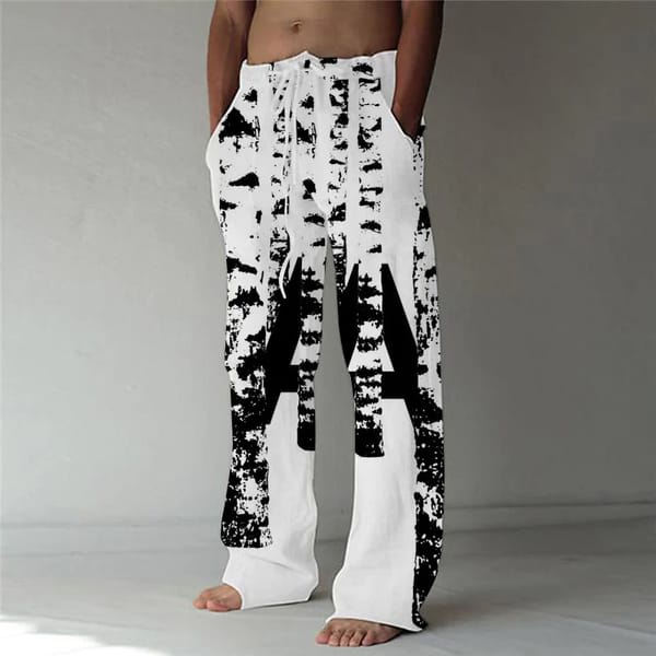 American street hip-hop graffiti print casual stretch pants for men's summer new loose casual straight leg beach pants