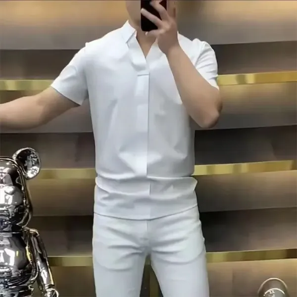 New Arrival Trendy Men's Slim Fit Short Sleeve Shirt for Business Casual Wear Summer 2023 Luxury Fashion Formal Classic Shirt