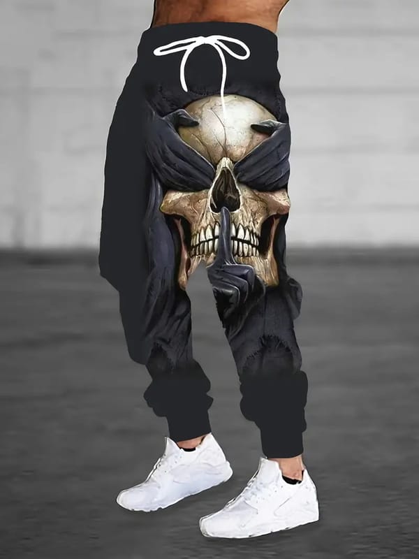 Thrilling Skull Print Men's Fitness Running Training Pants New Four Seasons Elastic Comfortable Slow Running Sports Pants ML4