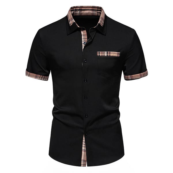 Summer new shirt men's casual short sleeved formal shirt plaid collar button up shirt European size
