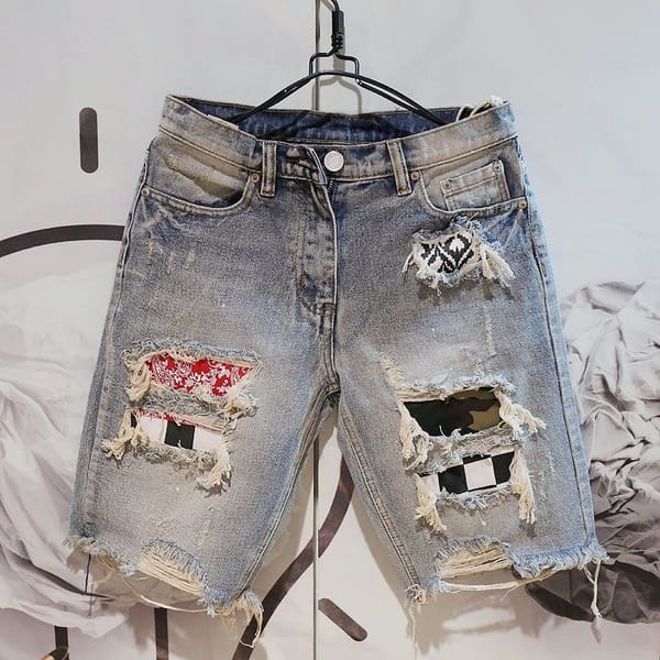 Fashion New Cowboy Designer Clothes Men's Summer Denim Knee Length Solid Shorts Straight Casual Pants Holes Patches Short Jeans