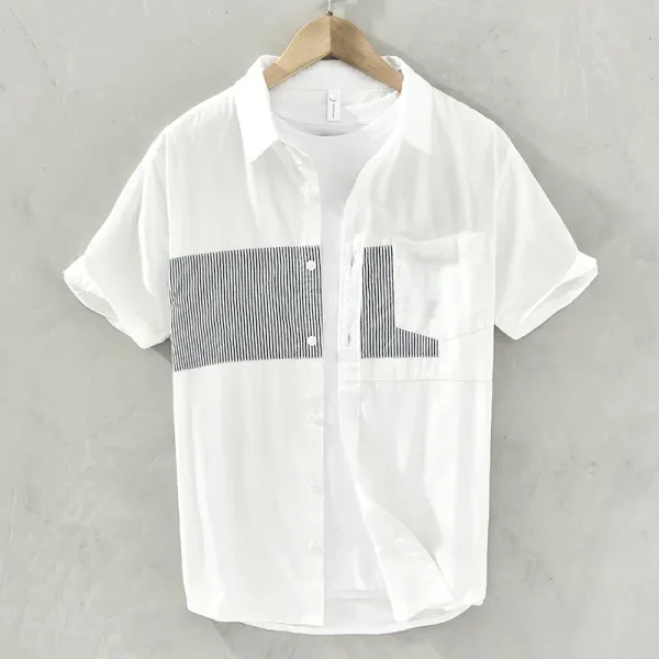2023 Men's Fresh Summer Short Sleeve Shirt Cotton Tide Patchwork Assorted Colors Casual All-Match Shirt