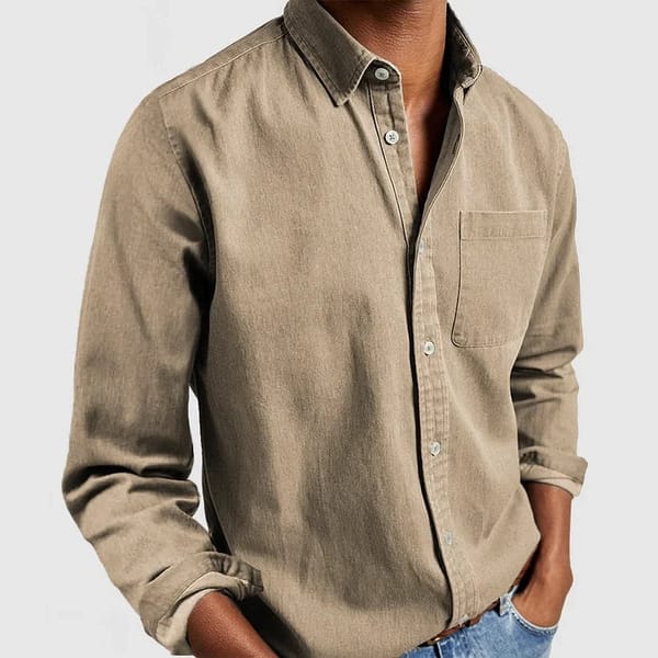 Turndown Collar Shirt Men's Casual Coat Denim Button Up Cardigan with Pocket Mans Lightweight Jacket Long Sleeve T Shirt