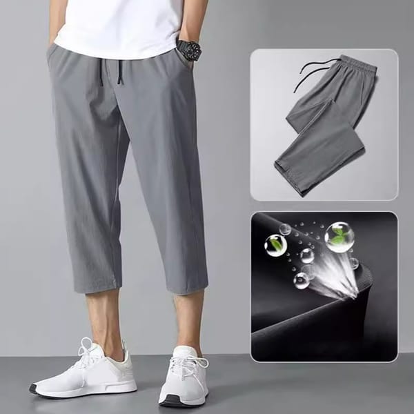 Mens Summer Ice Silk Cooling Thin Shorts Loose Capris Pants Fashion All-Match Streetwear Casual Straight Leg Men's Pants