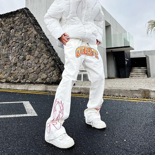 Flame men's jeans American street hip-hop Y2K retro men and women loose straight casual jeans trousers ins hot