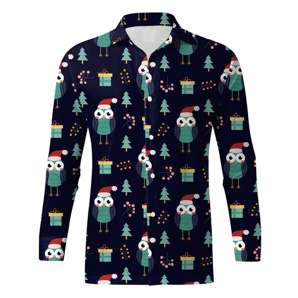 Men's Shirt Party Style Christmas Snowflake Hd Print Blouse And Top Long Sleeve Button Lapel Tops Men New Year Christmas Shirts